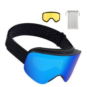 Frameless Ski Goggles, Magnet Cylindrical Lens with Dark Blue Revo Coating, OTG Anti fog Snow Goggles for Men Women, TPU Frame & Ventilation Stru