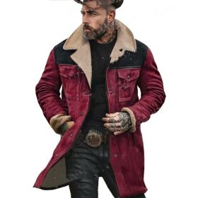 Suede Multicolor Jacket Multi-pocket Zipper (Option: Wine Red-L)