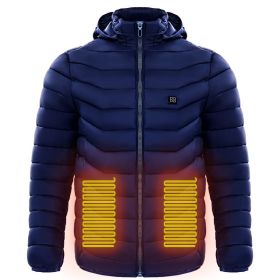 Men Heated Puffer Jacket Electric Heating Coat Insulated Hood Windbreaker (Option: Blue-2XL)