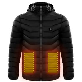 Men Heated Puffer Jacket Electric Heating Coat Insulated Hood Windbreaker (Option: Black-2XL)