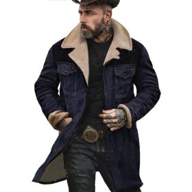 Suede Multicolor Jacket Multi-pocket Zipper (Option: Navy Blue-S)