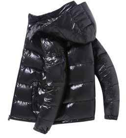 2022 Winter Men Puffer Jackets Bubble Padded Clothes Shiny Detachable Hat Warm Black Waterproof No Wash Jackets Man Down Coats (Color: A, size: XXXL)