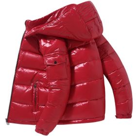 2022 Winter Men Puffer Jackets Bubble Padded Clothes Shiny Detachable Hat Warm Black Waterproof No Wash Jackets Man Down Coats (Color: B, size: S)