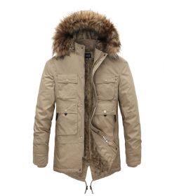 Men's Warm Parka Jacket Winter Snow Coat with Detachable Faux Fur Hood (size: XL)