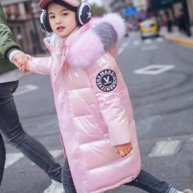 2022 Winter Down Jacket For Girls Coat Waterproof Shiny Hooded Children Outerwear Clothing 5-14 Year Teenage Kids Parka Snowsuit (Color: pink1, size: 8)