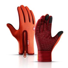 Hot Winter Gloves For Men Women Touchscreen Warm Outdoor Cycling Driving Motorcycle Cold Gloves Windproof Non-Slip Womens Gloves (Color: Orange, Gloves Size: M)