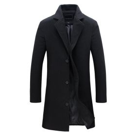 Mens Trench Coat Lapel Single Breasted Long Overcoat (Color: Black, size: XXL)