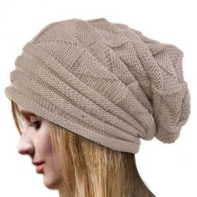 Knitted Baggy Beanie Oversized Winter Hat Ski Slouchy Cap Skullies Beanies Women Men Winter Wool Warm Cap Beanies Unisex (Color: Beige)