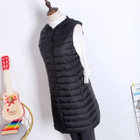Hooded Women's Down Vest Long Coat Slim Fashion Ultra Light White Duck Down Waistcoat Female Fashion Winter Ladies Jacket Vests (Color: Black, size: XXXL)