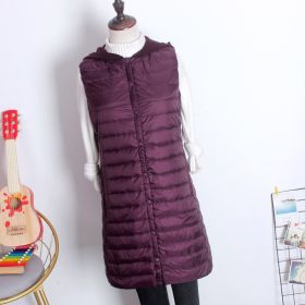 Hooded Women's Down Vest Long Coat Slim Fashion Ultra Light White Duck Down Waistcoat Female Fashion Winter Ladies Jacket Vests (Color: purple, size: XXL)