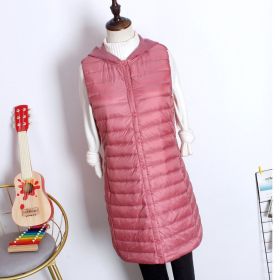 Hooded Women's Down Vest Long Coat Slim Fashion Ultra Light White Duck Down Waistcoat Female Fashion Winter Ladies Jacket Vests (Color: Pink, size: 4XL)