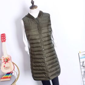 Hooded Women's Down Vest Long Coat Slim Fashion Ultra Light White Duck Down Waistcoat Female Fashion Winter Ladies Jacket Vests (Color: Army Green, size: XXL)