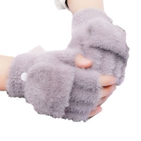 Womens Winter Gloves Warm Convertible Fingerless Gloves for Women Gifts with Mittens Cover Cap (Color: purple)