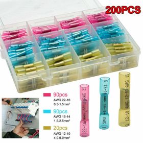 200/100PCS Heat Shrink Butt Wire Splice Connectors Seal Crimp Terminals USA (Package: 200PCS (WITH BOX))