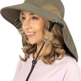 Wide Brim Sun Hat with Neck Flap, UPF50+ Hiking Safari Fishing Hat for Men Women, Sun Protection Beach Hat (Color: OLIVE)