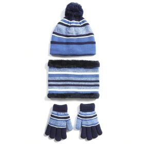Winter Kids Knitted Hat Scarf Gloves 3Pcs Boys Girls Winter Warm Beanie Hat and Glove Scarf Set Beanie Neck Warmer Mittens for 4-7-Year-Old Kids (Color: Blue, size: One Size)