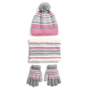Winter Kids Knitted Hat Scarf Gloves 3Pcs Boys Girls Winter Warm Beanie Hat and Glove Scarf Set Beanie Neck Warmer Mittens for 4-7-Year-Old Kids (Color: Pink, size: One Size)