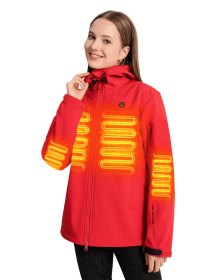 ANTARCTICA GEAR Heated Jacket for Women, Soft Shell Winter Coat with 12V 15000mAh Battery Pack, Hooded Heated Jacket (Color: Red, size: M)