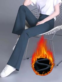 Warm and slightly flared pants for autumn and winter, high waisted and slimming, elastic waistband, suitable for office pants (Color: Dark gray, size: M)