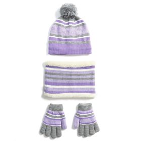 Winter Kids Knitted Hat Scarf Gloves 3Pcs Boys Girls Winter Warm Beanie Hat and Glove Scarf Set Beanie Neck Warmer Mittens for 4-7-Year-Old Kids (Color: purple, size: One Size)