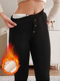 Autumn and winter fleece leggings for women, high waisted, tight fitting, and stretchy, versatile and slimming pencil pants (Color: Black, size: M)