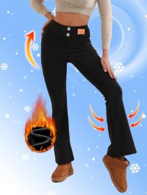Ladies' autumn and winter thick velvet casual pants, high waisted and slimming with pocket flared pants (Color: Black, size: L)