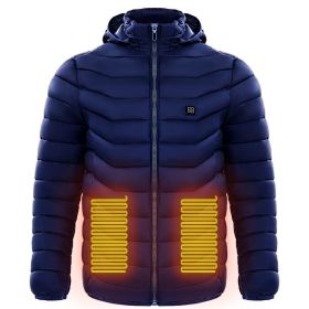 Men Heated Puffer Jacket Electric Heating Coat Insulated Hood Windbreaker (Option: Blue-3XL)