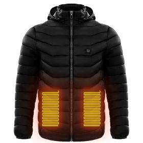 Men Heated Puffer Jacket Electric Heating Coat Insulated Hood Windbreaker (Option: Black-4xl)